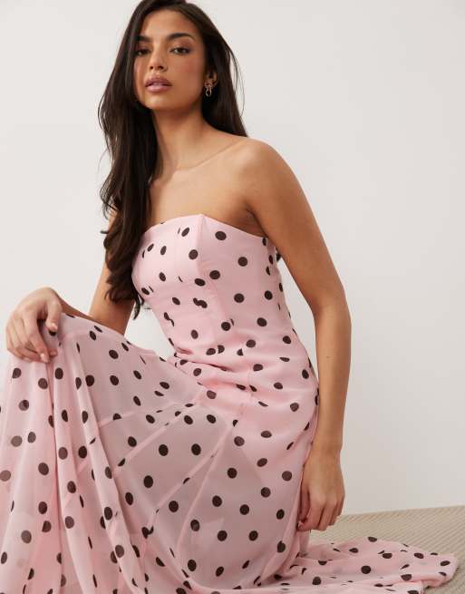 Forever New - Lange bandeau-jurk in roze met stippen, 2 van 4