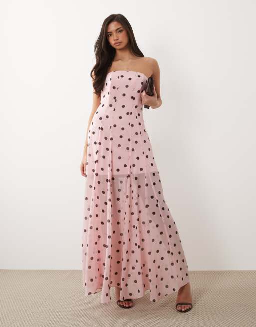 Forever New - Lange bandeau-jurk in roze met stippen, 3 van 4