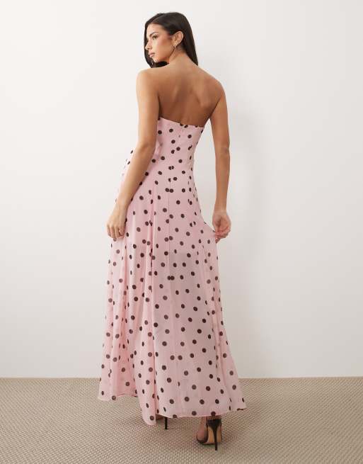 Forever New - Lange bandeau-jurk in roze met stippen, 4 van 4