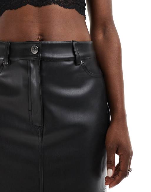 Forever New leather look midi skirt in black ASOS