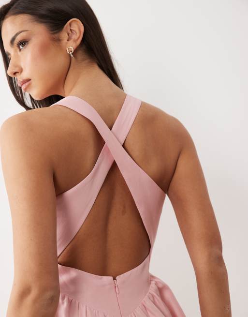 Forever New – Leinen-Midikleid in Blassrosa mit hinten überkreuzten Trägern, 2 von 4