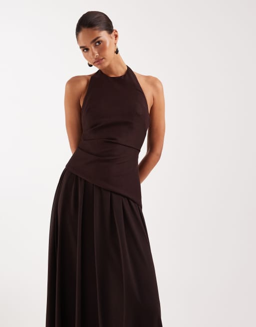 Forever New linen blend sleeveless chiffon skirt maxi dress in chocolate, 4 of 4