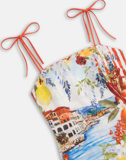 Forever New linen blend tie cami mini dress in postcard print, 7 of 7