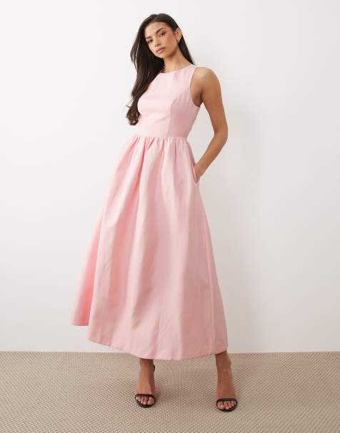 Forever New linen cross back midi dress in pale pink - view 1