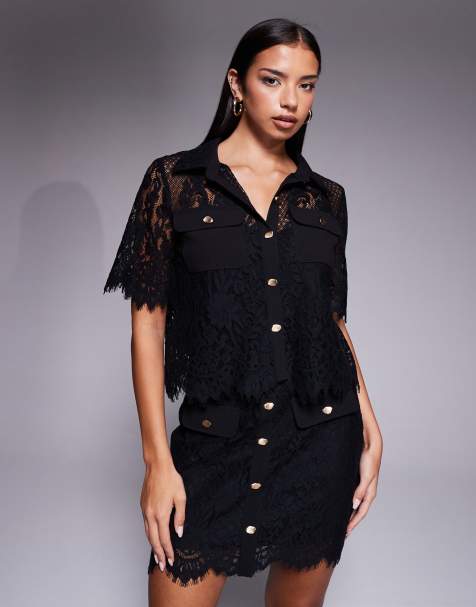 Forever New - Lola - Kanten overhemd in zwart, deel van co-ord set - view 1