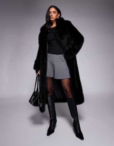 Forever New long faux fur coat in black - view 1