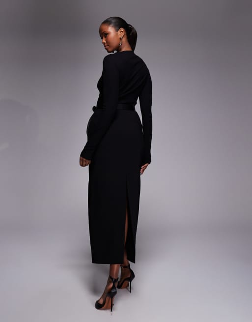 Forever New  long sleeve belt detail midi dress in black, 4 of 4