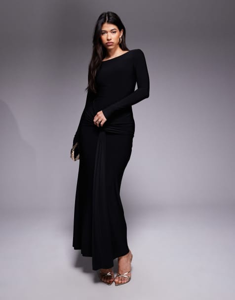 Forever New long sleeve drape maxi dress in black - view 1