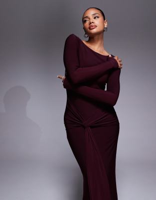Forever New Forever New long sleeve drape maxi dress in deep plum-Purple