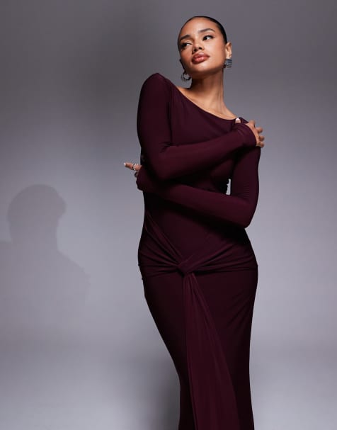 Forever New long sleeve drape maxi dress in deep plum - view 1