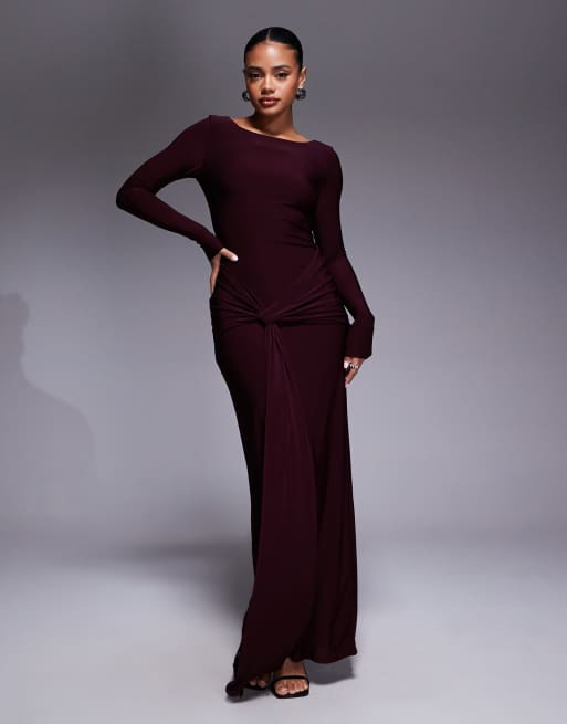 Forever New long sleeve drape maxi dress in deep plum, 2 of 4
