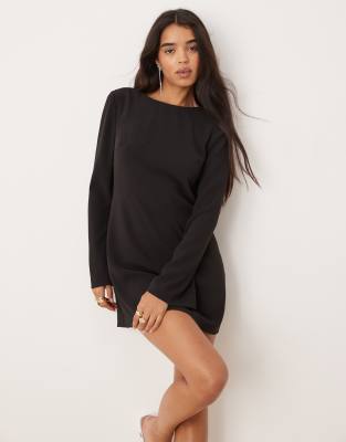 Forever New long sleeve embellished back mini dress in black