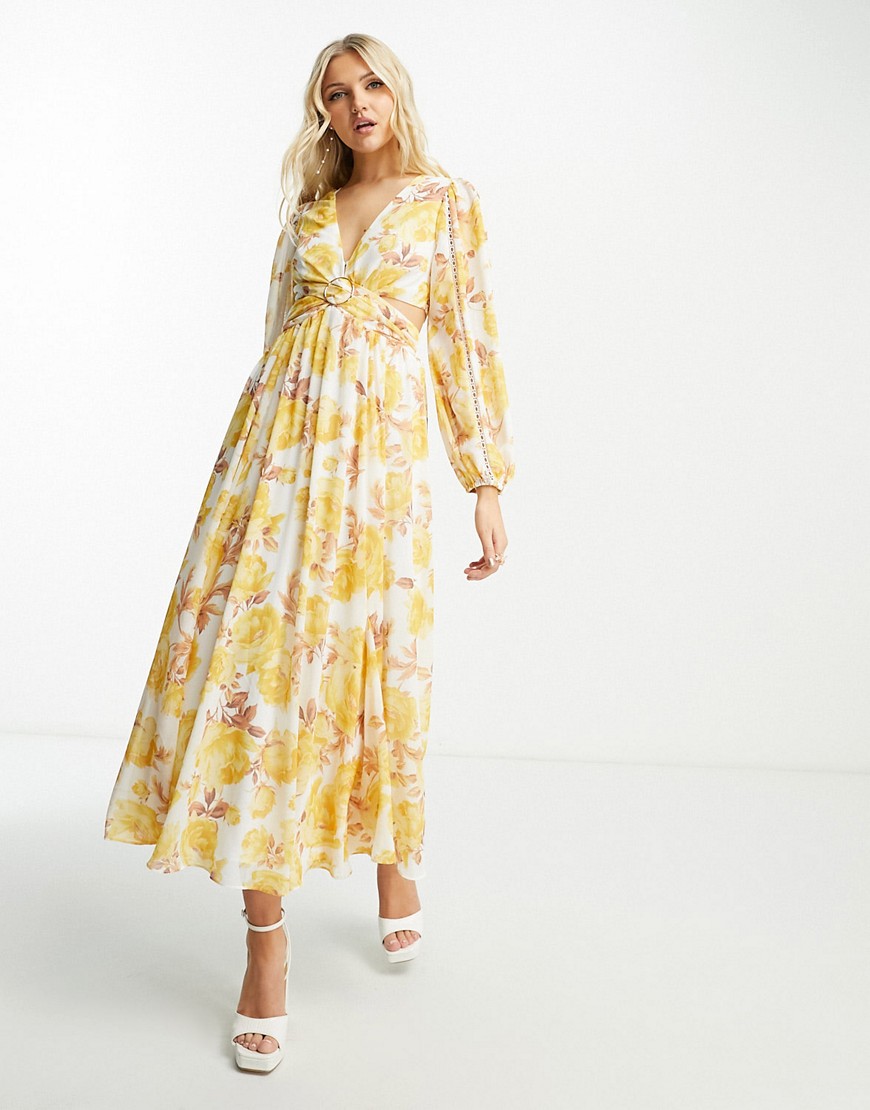 Forever New Long Sleeve Maxi Dress In Gold Floral