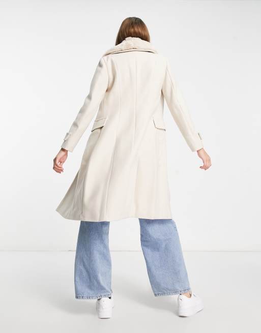 Forever New longline faux fur midi coat in light beige, 3 of 4