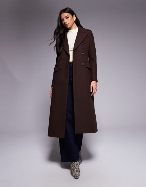Forever New longline maxi smart coat in chocolate brown
