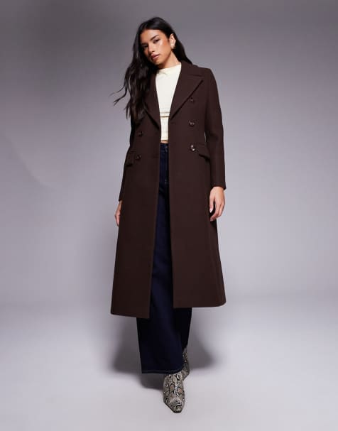 Forever New longline smart coat in chocolate brown - view 1