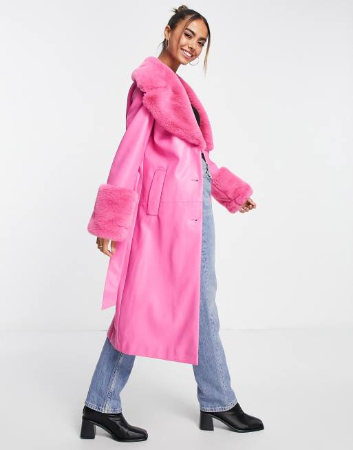 manteau fourrure rose poudré