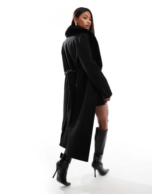 Forever New - Manteau avec col en fausse fourrure - Noir, 2 de 4