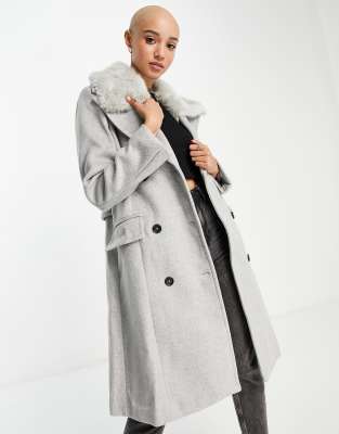 manteau gris fausse fourrure