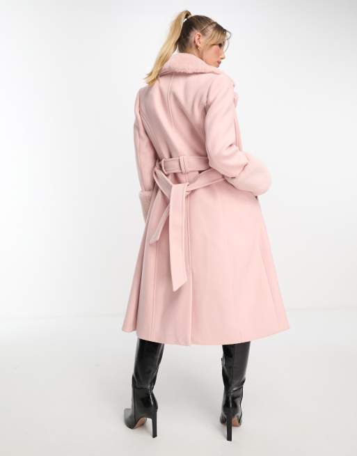 Forever New Manteau mi long en fausse fourrure Rose poudr ASOS