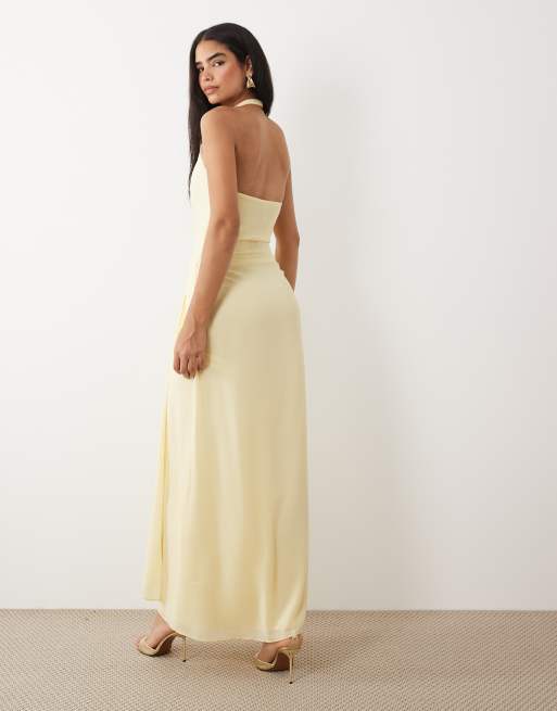 Forever New - Maxi jurk met halternek en overslag in geel, 3 van 4