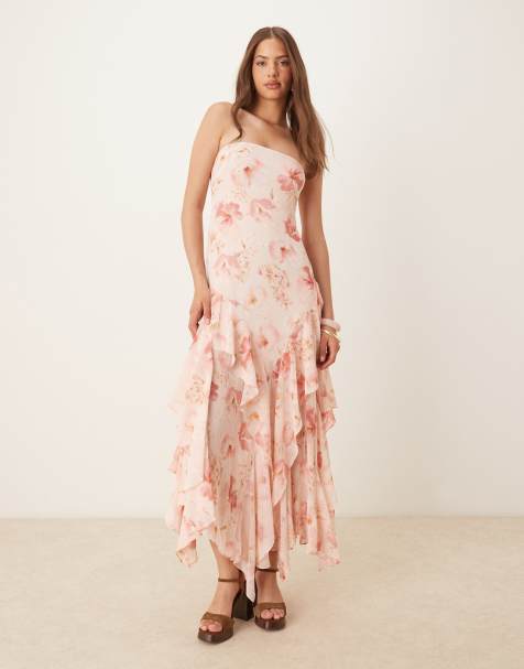 Forever New - Maxi-jurk met ruches en bloemen in abrikoos - view 1
