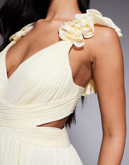 Forever New - Maxi jurk van chiffon met ruches op de schouders in citroengeel, 2 van 4