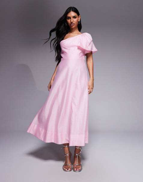 Forever New - Maxi jurk van linen met blote schouder in roze - view 1