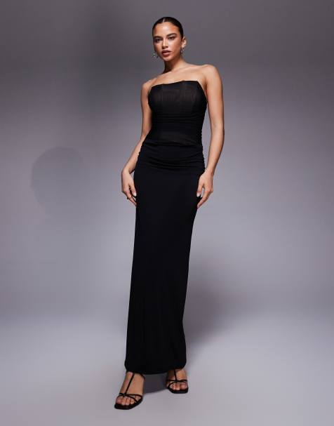 Forever New - Maxi korsetjurk met mesh bovenlaag in zwart - view 1