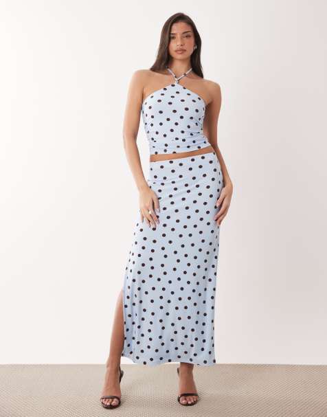 Forever New maxi skirt co-ord in blue polka dot - view 1