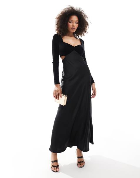 Forever New – Maxikleid aus Samt und Satin in Schwarz - view 1