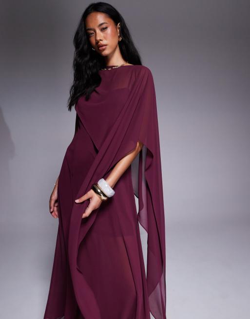 Forever New – Maxikleid in Portweinrot mit Flügelärmeln, 3 von 4