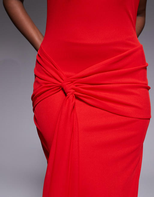 Forever New – Maxikleid in Rot mit hohem Wasserfallausschnitt und drapiertem Zierknoten hinten, 3 von 4