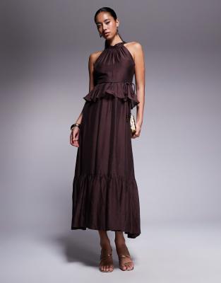 Forever New - Maxikleid in Schokobraun mit tiefem Saum