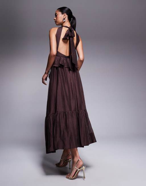 Forever New – Maxikleid in Schokobraun mit tiefem Saum, 4 von 4