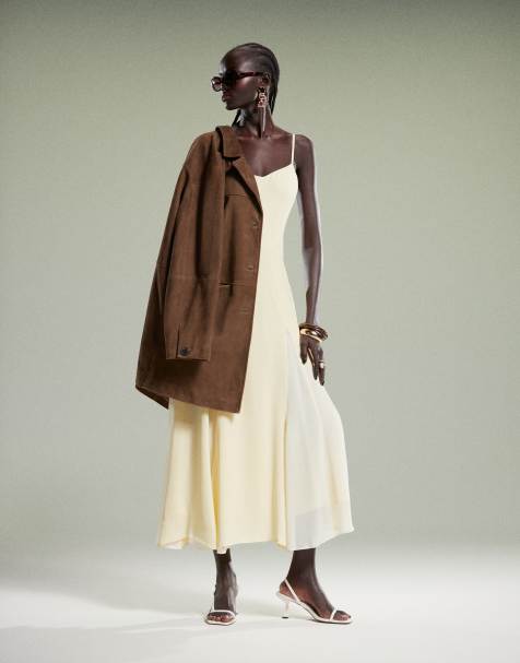 Forever New – Maxikleid in Zitronengelb mit gespleißtem Design - view 1
