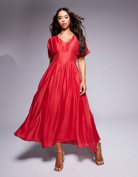 Forever New – Maxikleid mit Puffärmeln in Rot - view 1