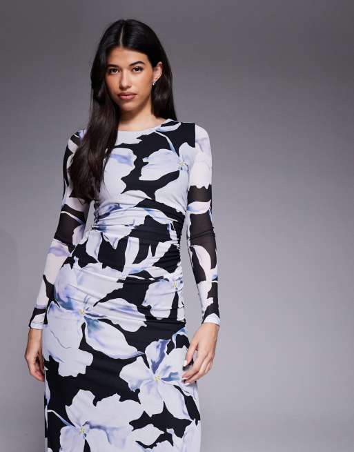Forever New mesh maxi dress in in black and blue floral, 2 of 4