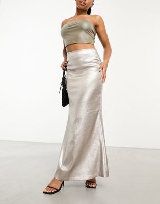 Forever New metallic maxi skirt in silver