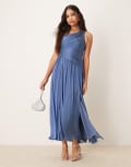 [Forever New] Forever New metallic one shoulder drop hem maxi dress in blue 12 Petrol Blue