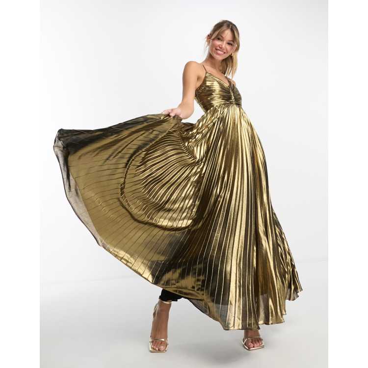 Forever New metallic pleated cross over maxi dress in gold ASOS