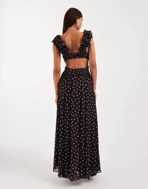 Forever New – Midaxi-Kleid in Braun mit Punktemuster und gerüschter Schulterpartie, 4 von 4