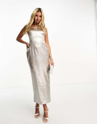 Forever New - Midaxi-Slip-Dress in Metallic-Silber mit drapiertem Design