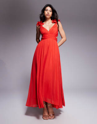 Forever New - Midaxikleid in Chilirot mit gerüschter Schulterpartie-Lila
