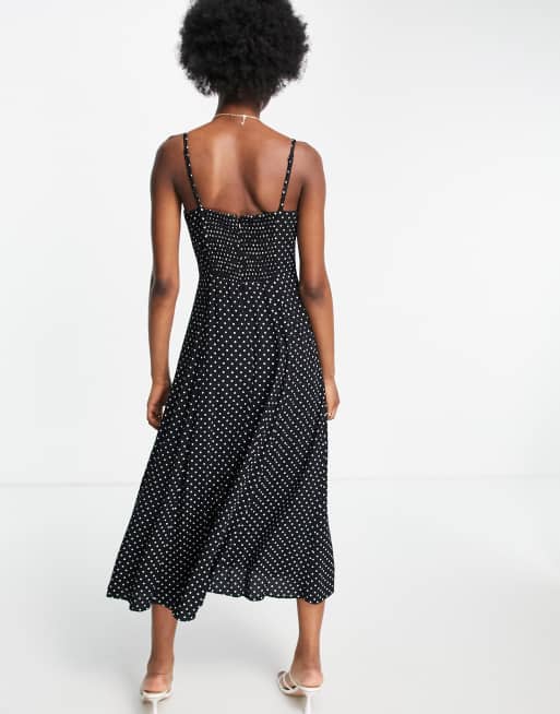 Forever New - Midi-jurk met gestrikte voorkant en dijsplit in zwart met stippen, 4 van 4