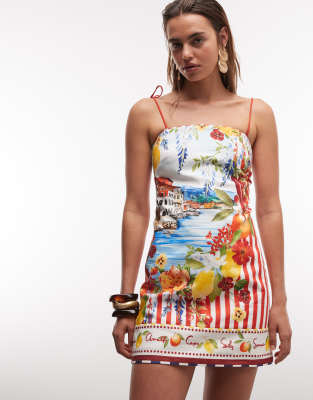 Forever New mini dress in postcard print-Multi