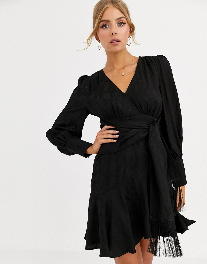 Forever New - Mini-jurk met overslag en strikband in zwart
