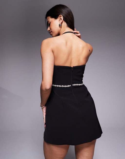 Forever New - Mini jurk met structuur en strik met diamantjes in zwart, 3 van 4