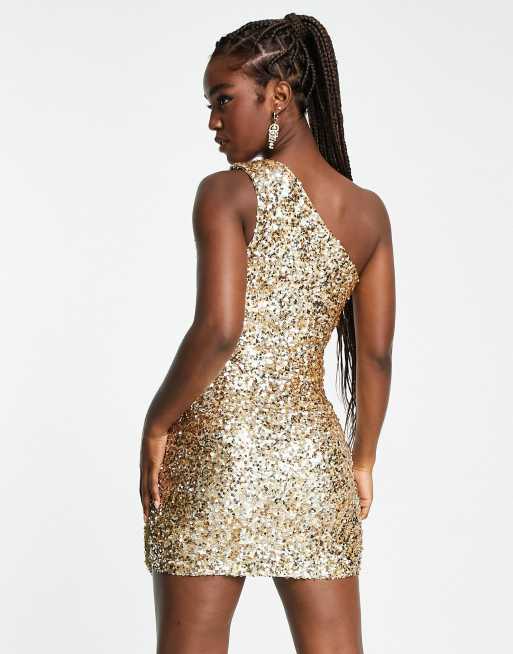 Forever New - Mini-jurk met uitsnijding, drapering en lovertjes in brons goud, 3 van 4