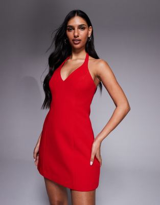 Forever New - Minikleid aus Kreppstoff in Rot mit tiefem Ausschnitt und Neckholder